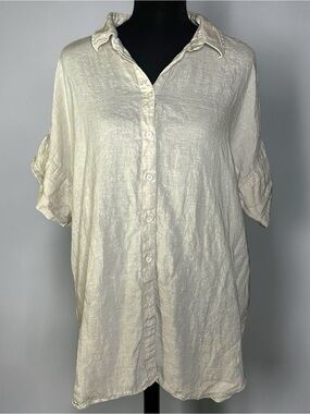 Lauren Ralph Lauren Black Label XXL Linen Shirt Gold Shimmer Button Down Plus